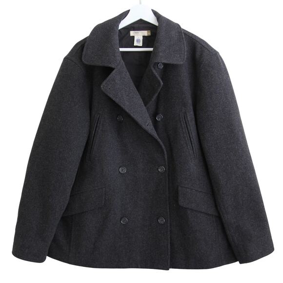 J Crew Vintage Peacoat Mens XL Double Breasted Charcoal Gray Wool Cashmere Blend - Picture 1 of 6